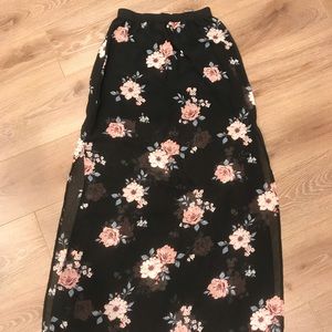 Black with Flowers Long Skirt with Mini Skirt